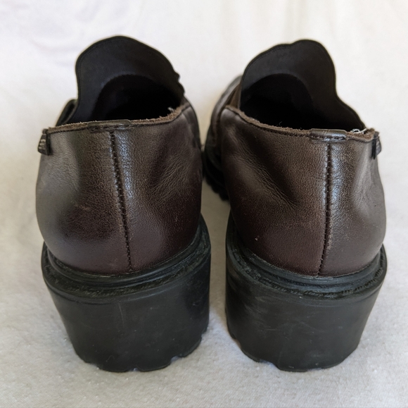 Vintage Espirit Y2K chunky brown leather loafers heels 6.5 90s academia platform - Picture 9 of 11